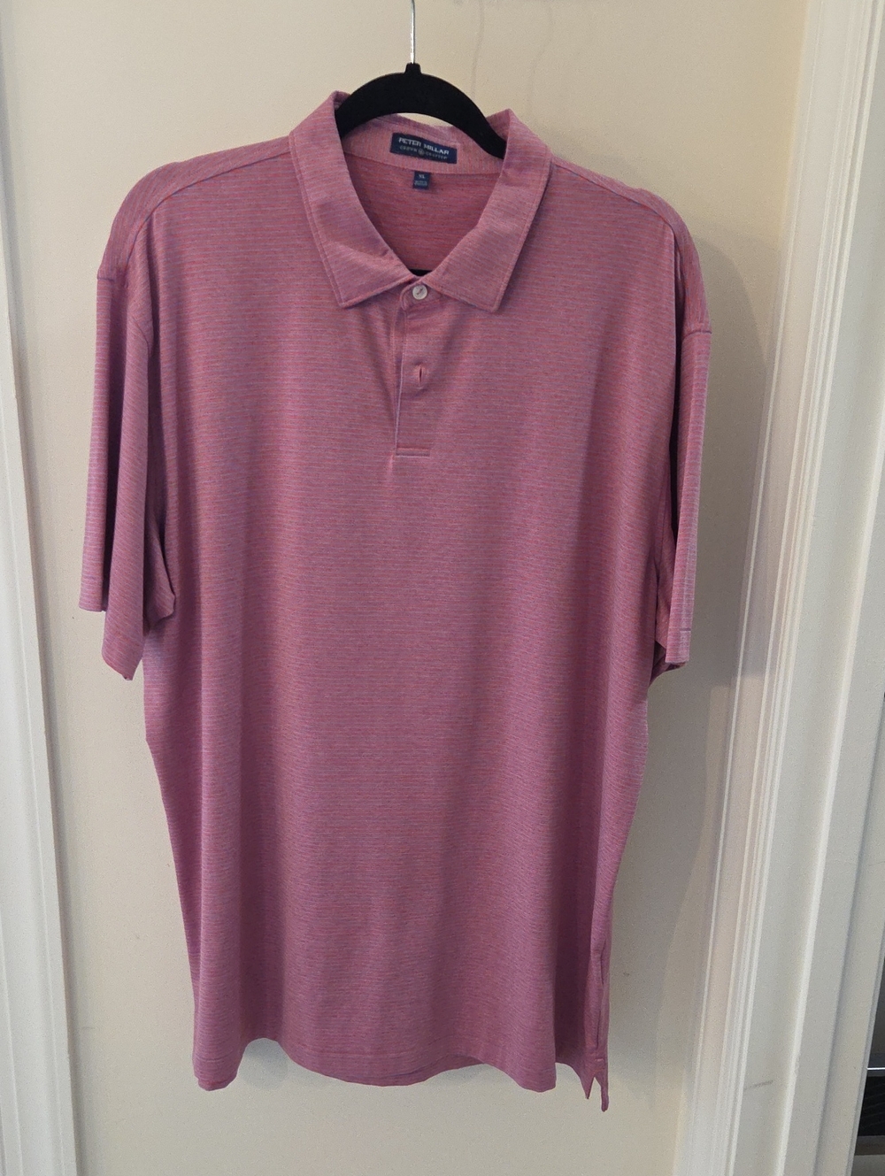 Peter Millar Pink/Blue Short Sleeve Polo with Subtle Stripe, Crown Crafted XL